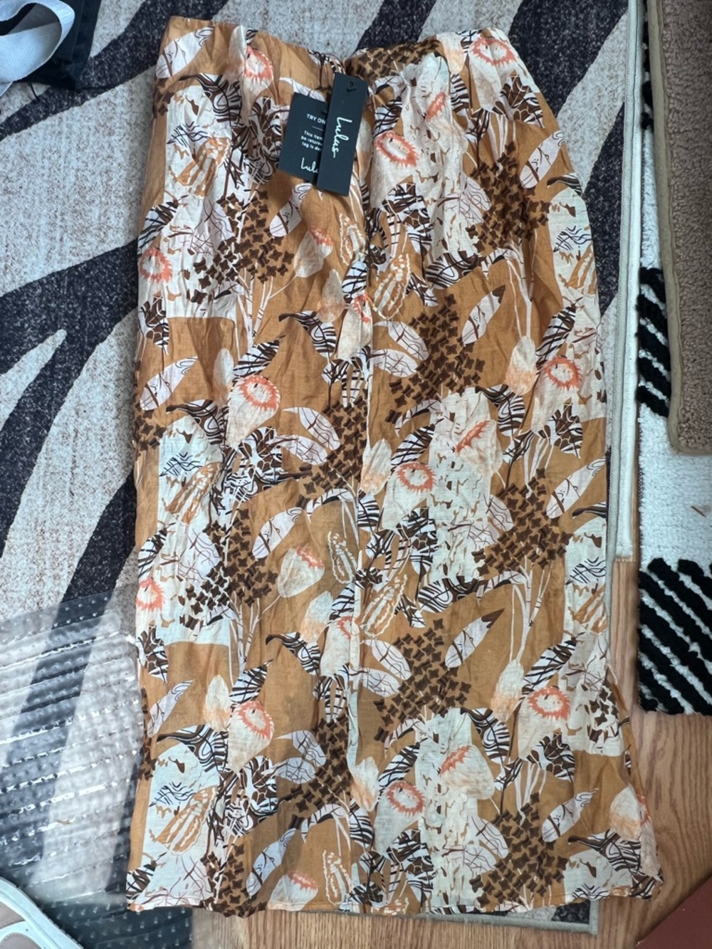 Lulu's Something Wild Brown Multi Print Twist-Front Midi Skirt NWT - Picture 9 of 10